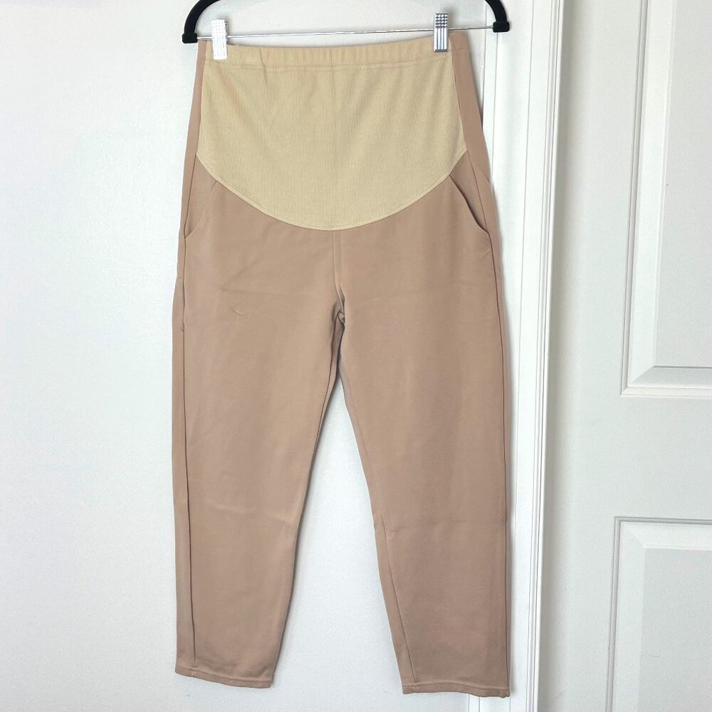 Khaki Maternity Trouser Pants - Over-the-belly with stretch - ankle length